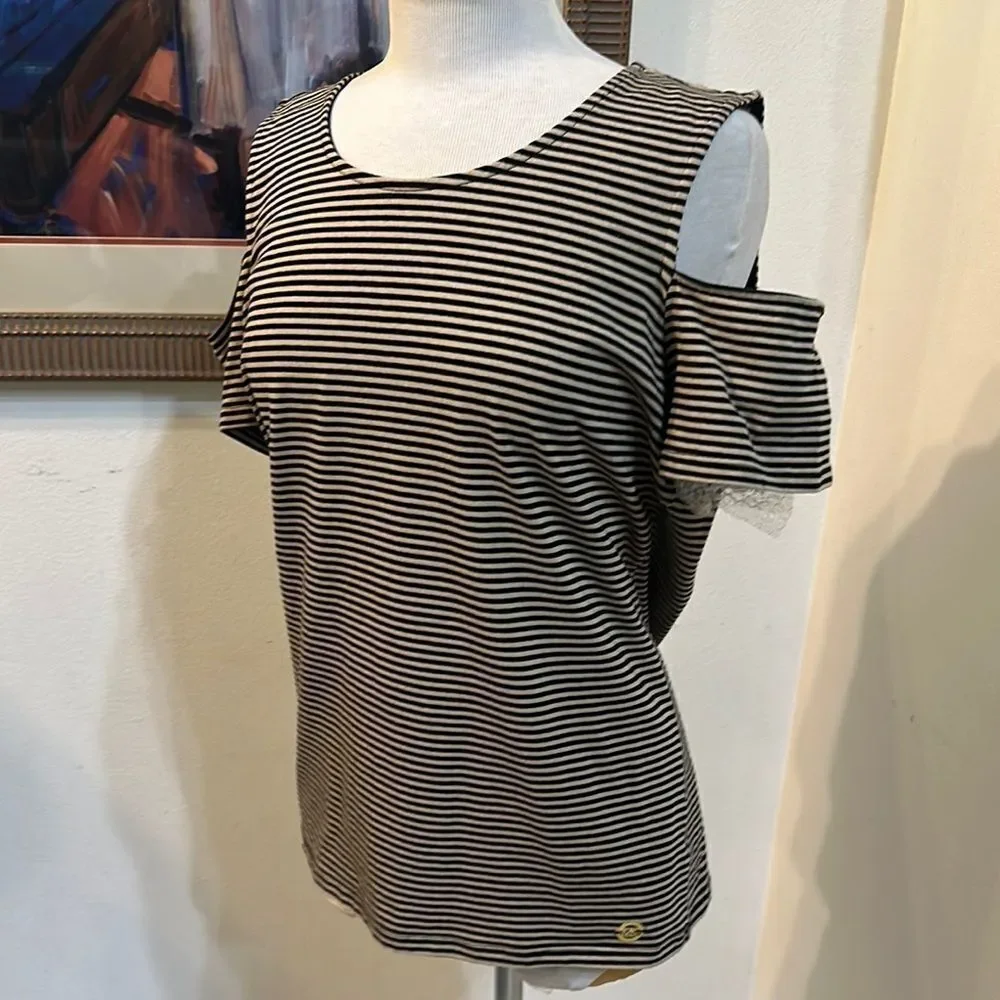 Michael Kors Striped Open Shoulder Women's Top Size XL